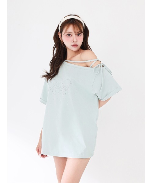 Darich(ダーリッチ)の「ワンショルダーグラフィックビッグTシャツ(Tシャツ/カットソー・レディース・ホワイト/サックスブルー/ブラック・FREE)」の3枚目の写真