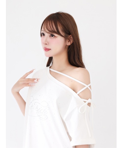 Darich(ダーリッチ)の「ワンショルダーグラフィックビッグTシャツ(Tシャツ/カットソー・レディース・ホワイト/サックスブルー/ブラック・FREE)」の12枚目の写真