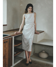 BONITA dot long sleeveless dress_IVORY