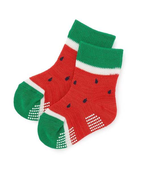 baby cheer(ベイビーチアー)の「スイカソックス【日本製】(ソックス/靴下・キッズ・レッド・13-15cm/11-13cm/9-11cm/15-17cm)」の1枚目の写真