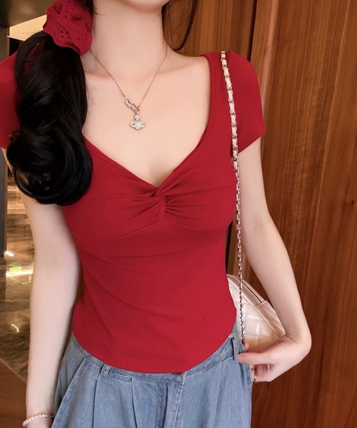 LAFFMO(ラフモ)の「パット付きフロントギャザー半袖カットソー(Tシャツ/カットソー・レディース・ブラック/レッド/ホワイト/グレー・F)」の18枚目の写真