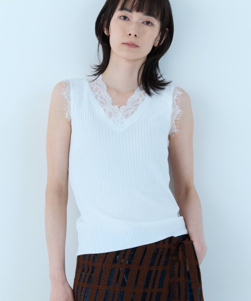 flaeu(フラユ)の「Lace Rib Sleeveless Top(タンクトップ・レディース・ホワイト/ブラック・FREE)」の14枚目の写真