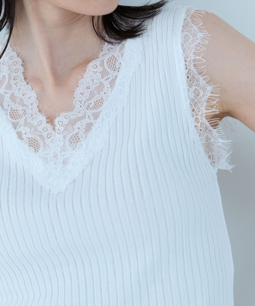 flaeu(フラユ)の「Lace Rib Sleeveless Top(タンクトップ・レディース・ホワイト/ブラック・FREE)」の17枚目の写真