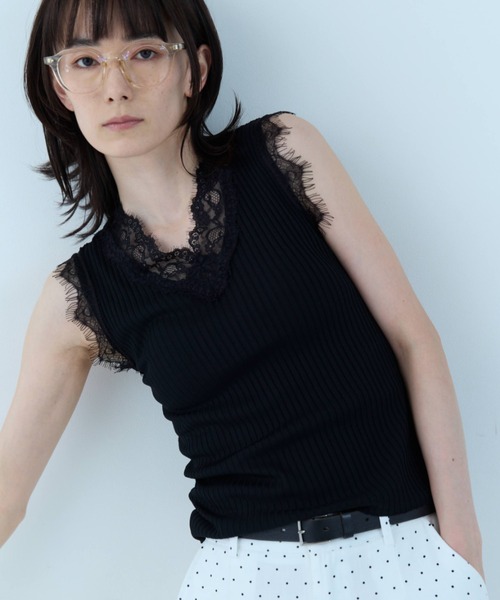 flaeu(フラユ)の「Lace Rib Sleeveless Top(タンクトップ・レディース・ホワイト/ブラック・FREE)」の18枚目の写真