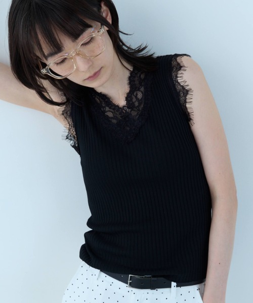 flaeu(フラユ)の「Lace Rib Sleeveless Top(タンクトップ・レディース・ホワイト/ブラック・FREE)」の19枚目の写真