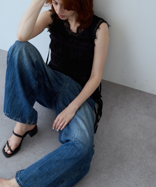 flaeu(フラユ)の「Lace Rib Sleeveless Top(タンクトップ・レディース・ホワイト/ブラック・FREE)」の8枚目の写真