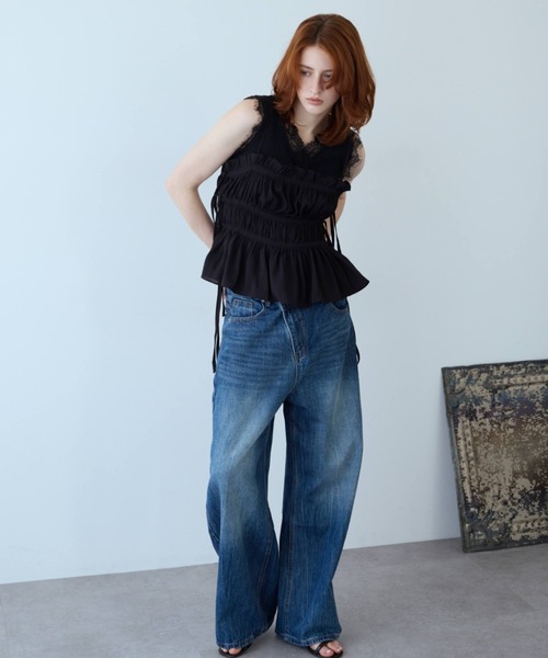 flaeu(フラユ)の「Lace Rib Sleeveless Top(タンクトップ・レディース・ホワイト/ブラック・FREE)」の10枚目の写真