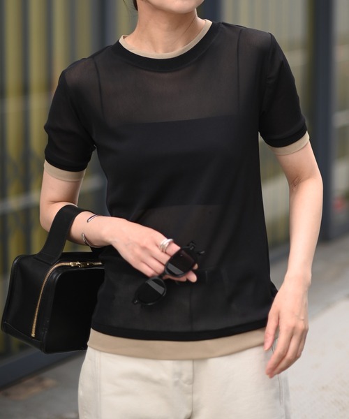 Marient（マリエント）の「シアーレイヤードTシャツ（Tシャツ/カットソー・レディース・アイボリー/ピンク/ブラック・FREE）」の11枚目の写真
