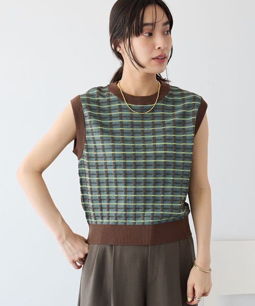 CRAFT STANDARD BOUTIQUE(クラフトスタンダードブティック)の「リンクスチェックニットベスト(ベスト・レディース・ライトグレー/ブルー/パープル・FREE)」の2枚目の写真