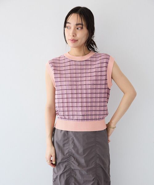CRAFT STANDARD BOUTIQUE(クラフトスタンダードブティック)の「リンクスチェックニットベスト(ベスト・レディース・ライトグレー/ブルー/パープル・FREE)」の5枚目の写真