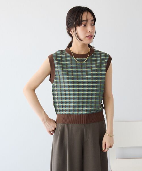 CRAFT STANDARD BOUTIQUE(クラフトスタンダードブティック)の「リンクスチェックニットベスト(ベスト・レディース・ライトグレー/ブルー/パープル・FREE)」の13枚目の写真