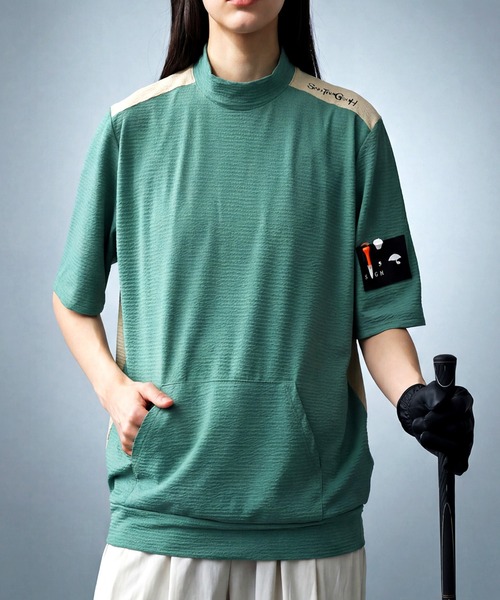antiqua(アンティカ)の「【STCH】吸汗速乾 UVカット モックネック プルオーバー(その他トップス・レディース・グリーン/ブラック/ホワイト・LXL/ML)」の3枚目の写真