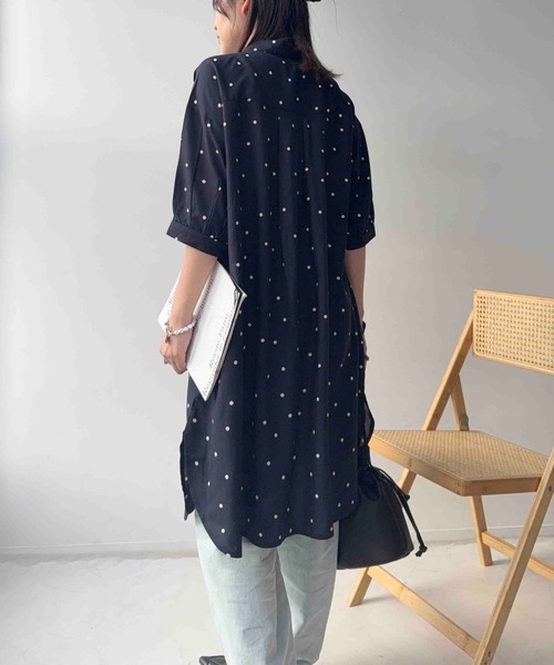 AS KNOW AS plus（アズノゥアズプラス）の「◯タックデザイン 5分袖シャツワンピース（ワンピース・レディース・ホワイト系/ダークグリーン系/ネイビー系・FREE）」の12枚目の写真