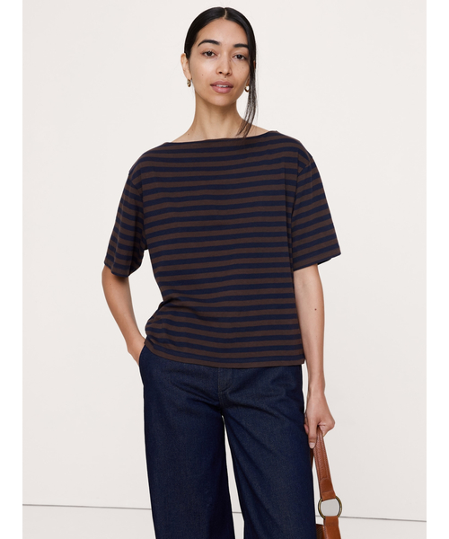 Banana Republic(バナナリパブリック)の「コットン スラブ クルーネック Tシャツ(ニット/セーター・レディース・ブラック/ホワイト/ホワイト×ブルー・S/M/XS/L)」の2枚目の写真