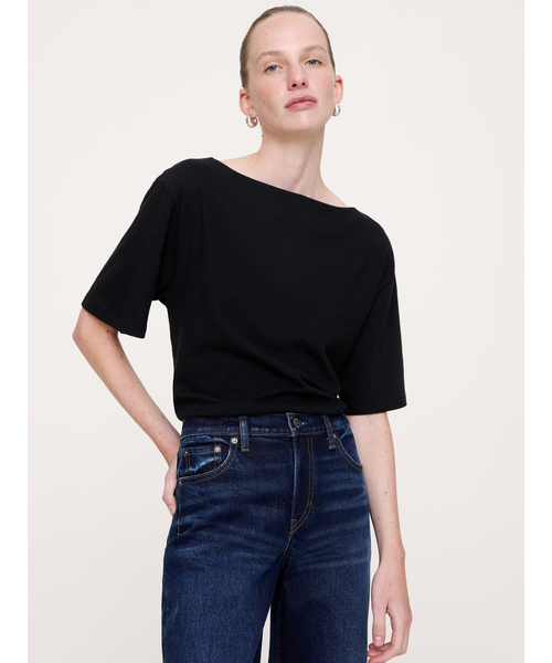 Banana Republic(バナナリパブリック)の「コットン スラブ クルーネック Tシャツ(ニット/セーター・レディース・ブラック/ホワイト/ホワイト×ブルー・S/M/XS/L)」の3枚目の写真