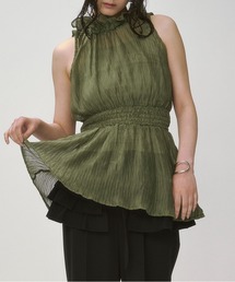 【インナー付き】Flower neck 2wayフリルシアートップス