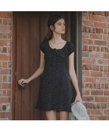 Floral shirring mini dress [TISU06OP02]_Black