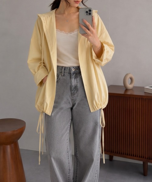 ap retro(アプレトロ)の「ドロストフード シャツブルゾン/フーディー/冷房対策(シャツ/ブラウス・レディース・カーキ/ベージュ/アイボリー/ブラック・FREE)」の3枚目の写真