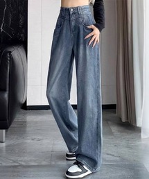 ヘリンボーン調ルーズストレートデニムパンツ