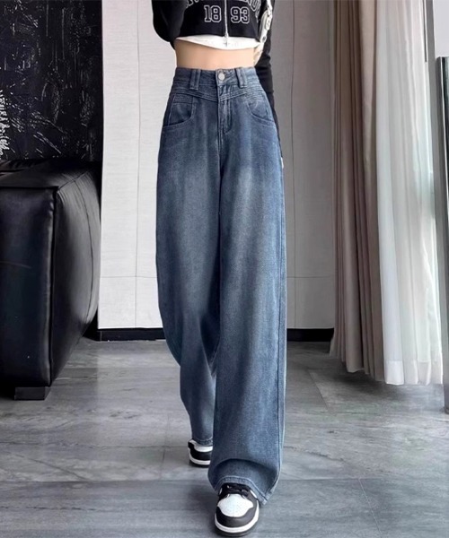ONEP STAR(ワンピスター)の「ヘリンボーン調ルーズストレートデニムパンツ(デニムパンツ・レディース・ブルー・SMALL/MEDIUM/LARGE/X-LARGE)」の14枚目の写真