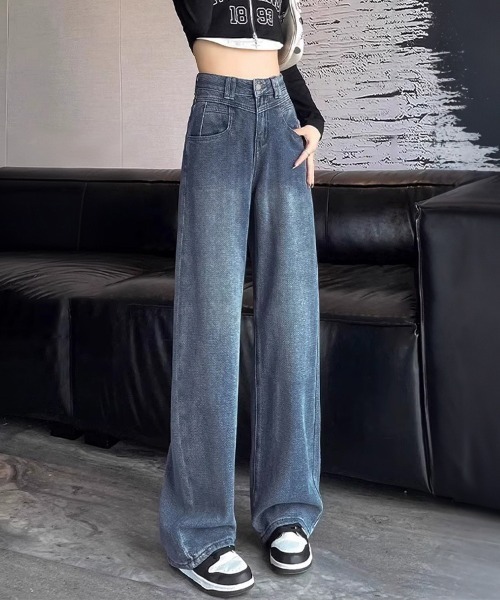 ONEP STAR(ワンピスター)の「ヘリンボーン調ルーズストレートデニムパンツ(デニムパンツ・レディース・ブルー・SMALL/MEDIUM/LARGE/X-LARGE)」の12枚目の写真