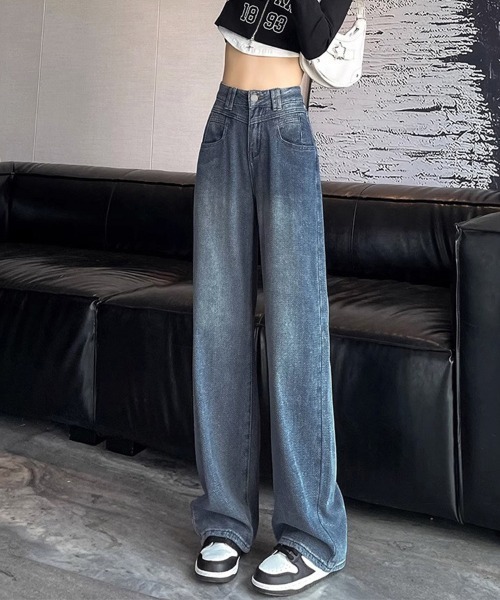 ONEP STAR(ワンピスター)の「ヘリンボーン調ルーズストレートデニムパンツ(デニムパンツ・レディース・ブルー・SMALL/MEDIUM/LARGE/X-LARGE)」の11枚目の写真