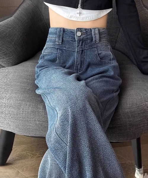 ONEP STAR(ワンピスター)の「ヘリンボーン調ルーズストレートデニムパンツ(デニムパンツ・レディース・ブルー・SMALL/MEDIUM/LARGE/X-LARGE)」の10枚目の写真