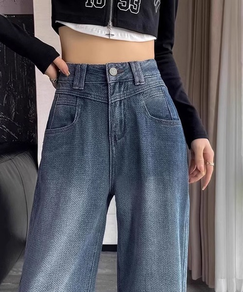 ONEP STAR(ワンピスター)の「ヘリンボーン調ルーズストレートデニムパンツ(デニムパンツ・レディース・ブルー・SMALL/MEDIUM/LARGE/X-LARGE)」の9枚目の写真