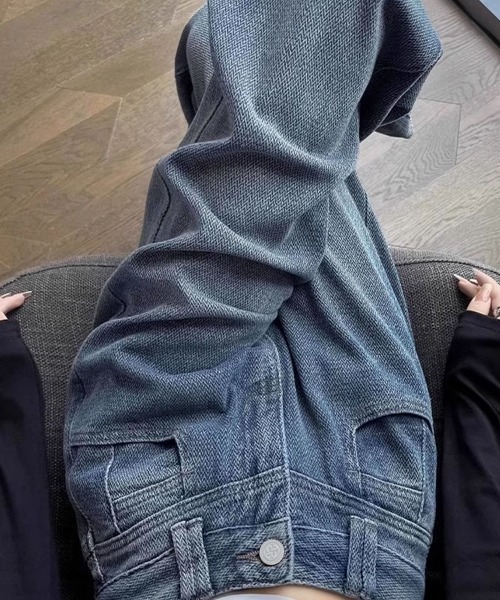 ONEP STAR(ワンピスター)の「ヘリンボーン調ルーズストレートデニムパンツ(デニムパンツ・レディース・ブルー・SMALL/MEDIUM/LARGE/X-LARGE)」の8枚目の写真