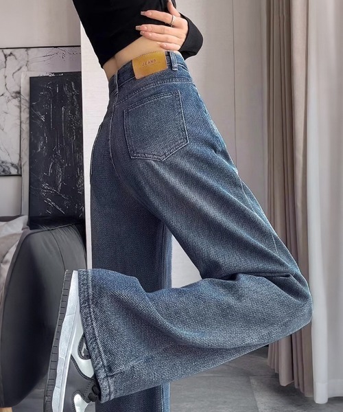 ONEP STAR(ワンピスター)の「ヘリンボーン調ルーズストレートデニムパンツ(デニムパンツ・レディース・ブルー・SMALL/MEDIUM/LARGE/X-LARGE)」の7枚目の写真