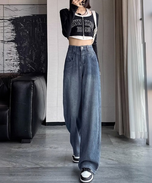 ONEP STAR(ワンピスター)の「ヘリンボーン調ルーズストレートデニムパンツ(デニムパンツ・レディース・ブルー・SMALL/MEDIUM/LARGE/X-LARGE)」の6枚目の写真