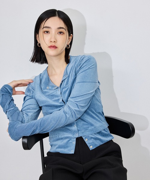 ADAM ET ROPE'(アダムエロペ)の「【定番】マルチWAYシアートリコットベロアカーディガン(カーディガン/ボレロ・レディース・ライトグリーン/ブルー/ダークブラウン/キナリ・FREE)」の4枚目の写真