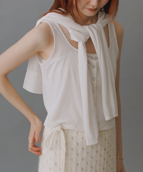 ADAM ET ROPE'(アダムエロペ)の「【定番】マルチWAYシアートリコットベロアカーディガン(カーディガン/ボレロ・レディース・ライトグリーン/ブルー/ダークブラウン/キナリ・FREE)」の2枚目の写真