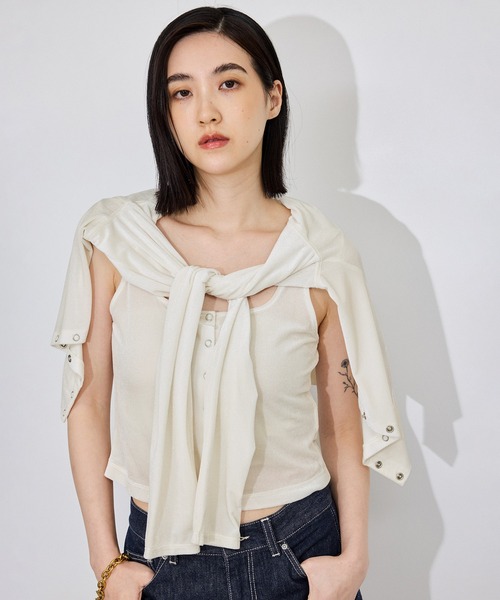 ADAM ET ROPE'(アダムエロペ)の「【定番】マルチWAYシアートリコットベロアカーディガン(カーディガン/ボレロ・レディース・ライトグリーン/ブルー/ダークブラウン/キナリ・FREE)」の18枚目の写真