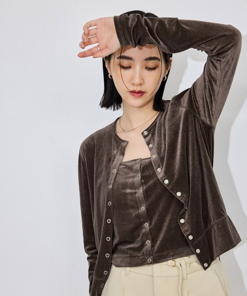 ADAM ET ROPE'(アダムエロペ)の「【定番】マルチWAYシアートリコットベロアカーディガン(カーディガン/ボレロ・レディース・ライトグリーン/ブルー/ダークブラウン/キナリ・FREE)」の19枚目の写真