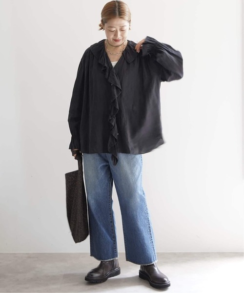 JOURNAL STANDARD LUXE(ジャーナルスタンダード ラックス)の「《追加3》フレンチリネン フリルパフブラウス(シャツ/ブラウス・レディース・ブラック/ホワイト/ブラウン・FREE)」の4枚目の写真