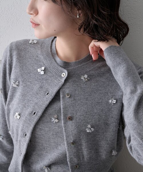 Whim Gazette(ウィムガゼット)の「ビーズ刺繍ニットカーディガン(カーディガン/ボレロ・レディース・ミント/グレー・FREE)」の22枚目の写真