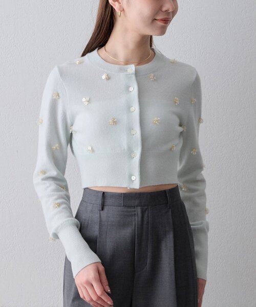 Whim Gazette(ウィムガゼット)の「ビーズ刺繍ニットカーディガン(カーディガン/ボレロ・レディース・ミント/グレー・FREE)」の11枚目の写真