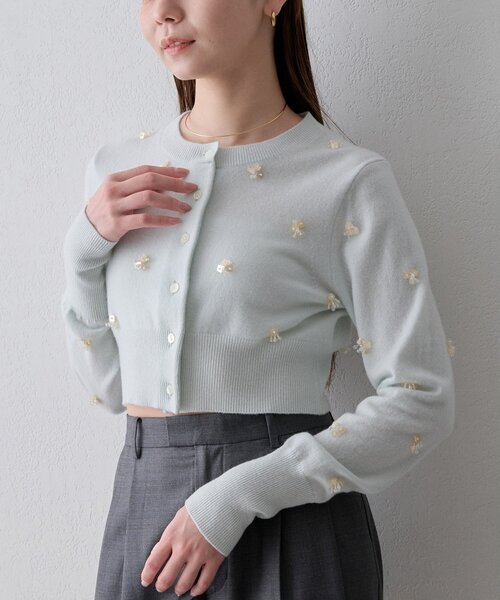 Whim Gazette(ウィムガゼット)の「ビーズ刺繍ニットカーディガン(カーディガン/ボレロ・レディース・ミント/グレー・FREE)」の18枚目の写真