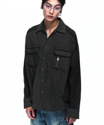 KNIT MIX CURVED SHIRT - BLACK