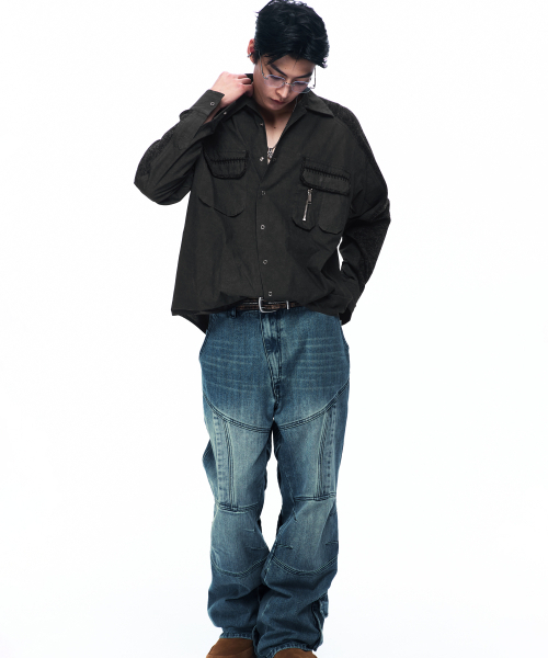 RSSC（アールエスエスシー）の「KNIT MIX CURVED SHIRT - BLACK（シャツ/ブラウス・レディース・その他・1/2）」の4枚目の写真