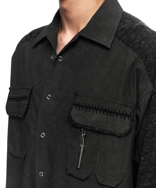 RSSC（アールエスエスシー）の「KNIT MIX CURVED SHIRT - BLACK（シャツ/ブラウス・レディース・その他・1/2）」の3枚目の写真
