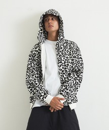 LEOPARD ZIP HOODED SWEATSHIRT
