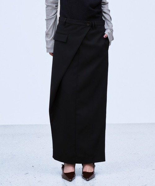 THINGS THAT MATTER(シングス ザット マター)の「ASYMMETRIC WRAP SKIRT / アシンメトリーラップスカート(スカート・レディース・グレー/ネイビー/サックスブルー・2/1)」の3枚目の写真