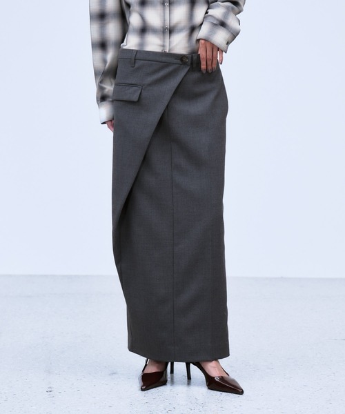 THINGS THAT MATTER(シングス ザット マター)の「ASYMMETRIC WRAP SKIRT / アシンメトリーラップスカート(スカート・レディース・グレー/ネイビー/サックスブルー・2/1)」の2枚目の写真