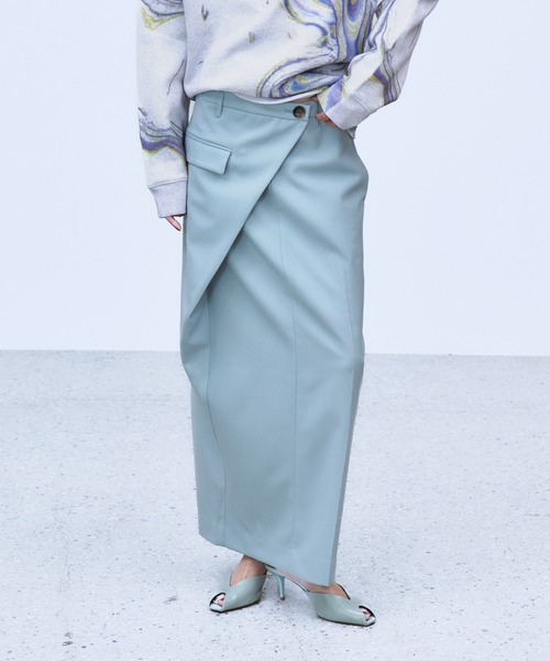 THINGS THAT MATTER(シングス ザット マター)の「ASYMMETRIC WRAP SKIRT / アシンメトリーラップスカート(スカート・レディース・グレー/ネイビー/サックスブルー・2/1)」の1枚目の写真