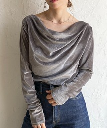 長袖 オフショル アシメネック シアーベロア ドレープトップス