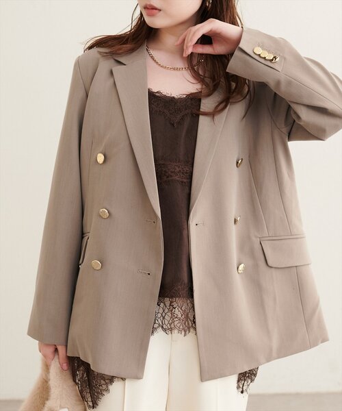 natural couture(ナチュラルクチュール)の「べこべこ金釦テーラージャケット(テーラードジャケット・レディース・ブラウン/ベージュ/ネイビー/その他1・FREE)」の1枚目の写真