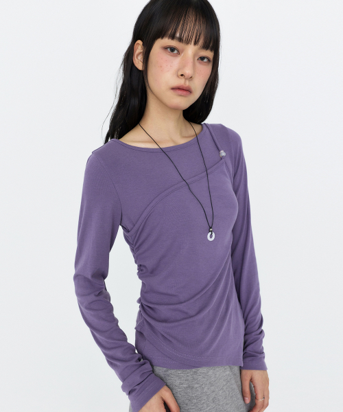 MONGDOL（モンドル）の「[SET] ワンショルダー スリーブレス レイヤードTシャツ パープル MDTS107PURPLE（Tシャツ/カットソー・レディース・その他・F）」の2枚目の写真