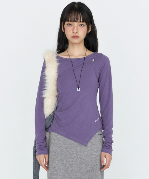 MONGDOL（モンドル）の「[SET] ワンショルダー スリーブレス レイヤードTシャツ パープル MDTS107PURPLE（Tシャツ/カットソー・レディース・その他・F）」の3枚目の写真